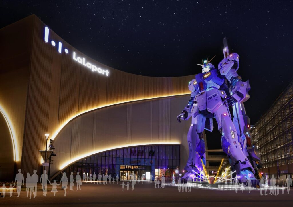 福岡の実物大νガンダム立像、冬季限定ライトアップ開催！今年は3月まで延長が決定